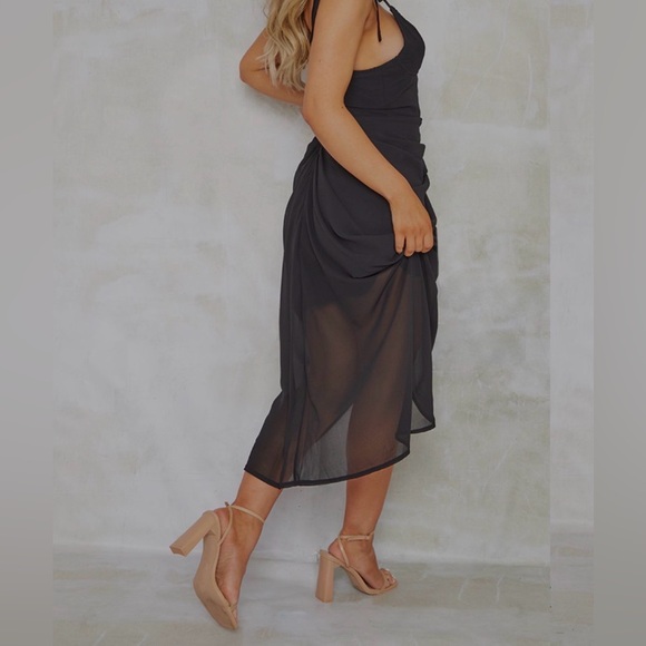 BLACK UNDERWIRE DETAIL DRAPED MIDI DRESS - Picture 3 of 9